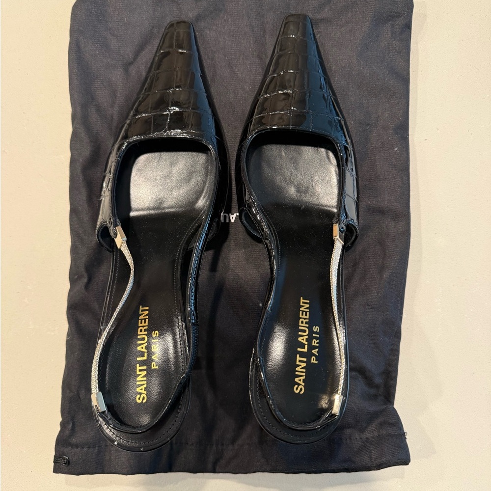 Saint Laurent Black Croc-Embossed Heels